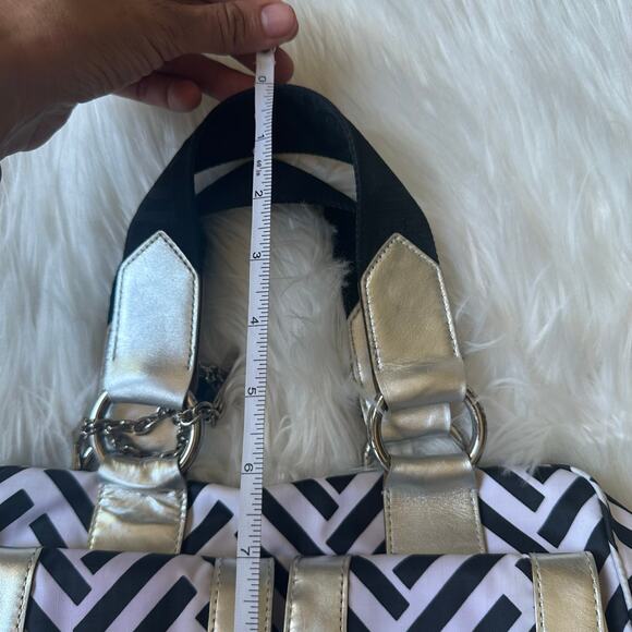 Vintage Y2K Lesportsac Leather Trim Metallic Striped Shoulder Bag Chevron Retro‎ - Picture 11 of 11